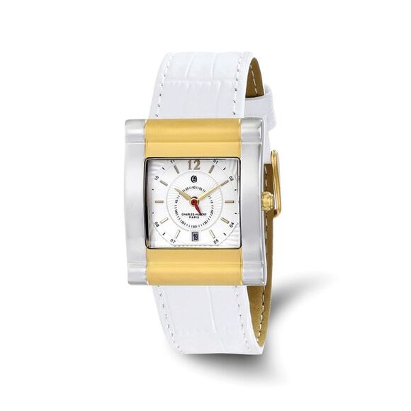 Kazi Luxury Charles Hubert IP Two-Tone Stainless Steel Leather Band 29x35mm Watc